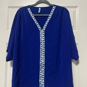 Amazon Royal Blue V-Neck Tunic with Geometric Trim